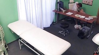 Busty blonde without bra flashing doctor